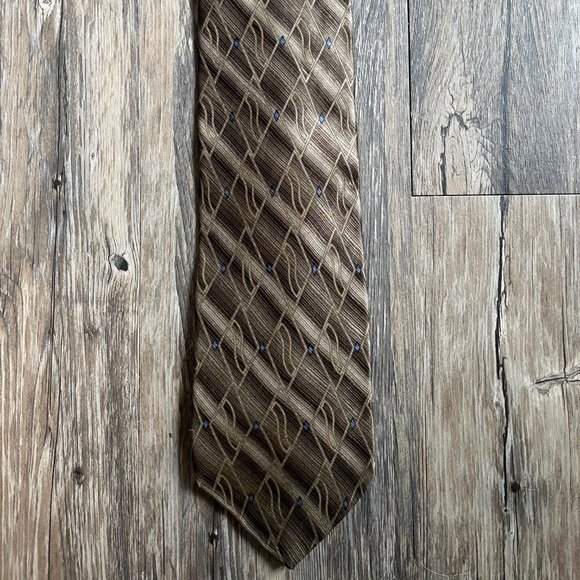 J. Ferrar 100% Silk Browns, Tans, Blue Grey abstract pattern Mens Neck Tie - Picture 1 of 1